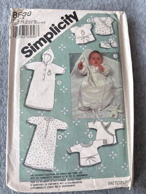 Simplicity 8539 Baby Layette Pattern Size Newborn to 18 Month Uncut